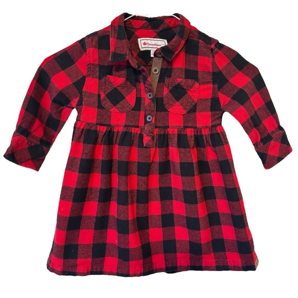 Canadiana Baby Girl Woven Plaid Shirt Dress 18-24 Months 100% Cotton